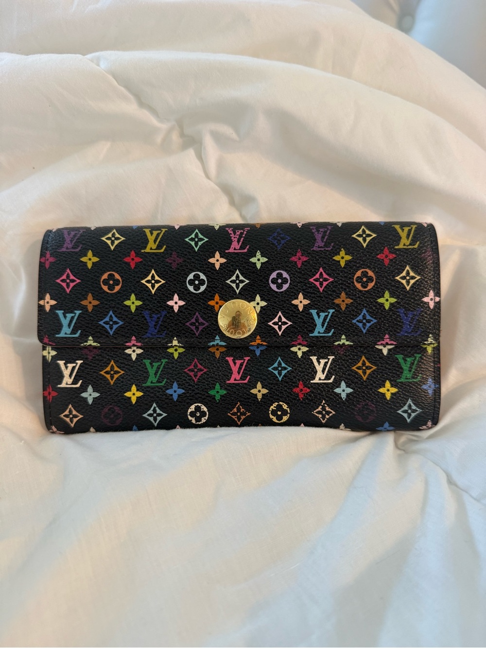 Louis Vuitton Murakami Multicolor Monogram Black Canvas Sarah Wallet